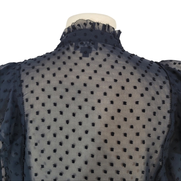 NWT Worth Navy Blue Sheer Swiss Dot Ruffle Blouse - Picture 4 of 6